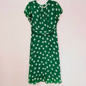 Boden Green Polka Dot Midi Dress Size 8 Petite